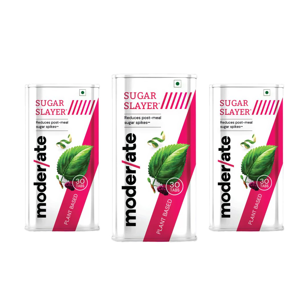 Moderate Sugar Slayer| Combo Pack Of 3 | Ayurvedic Sugar Management Tablets | Mulberry, Gymnema, Cinnamon & Apple Extracts | Reduces Post-Meal Sugar Spikes | Plant-Based Supplement | 30 Tablets