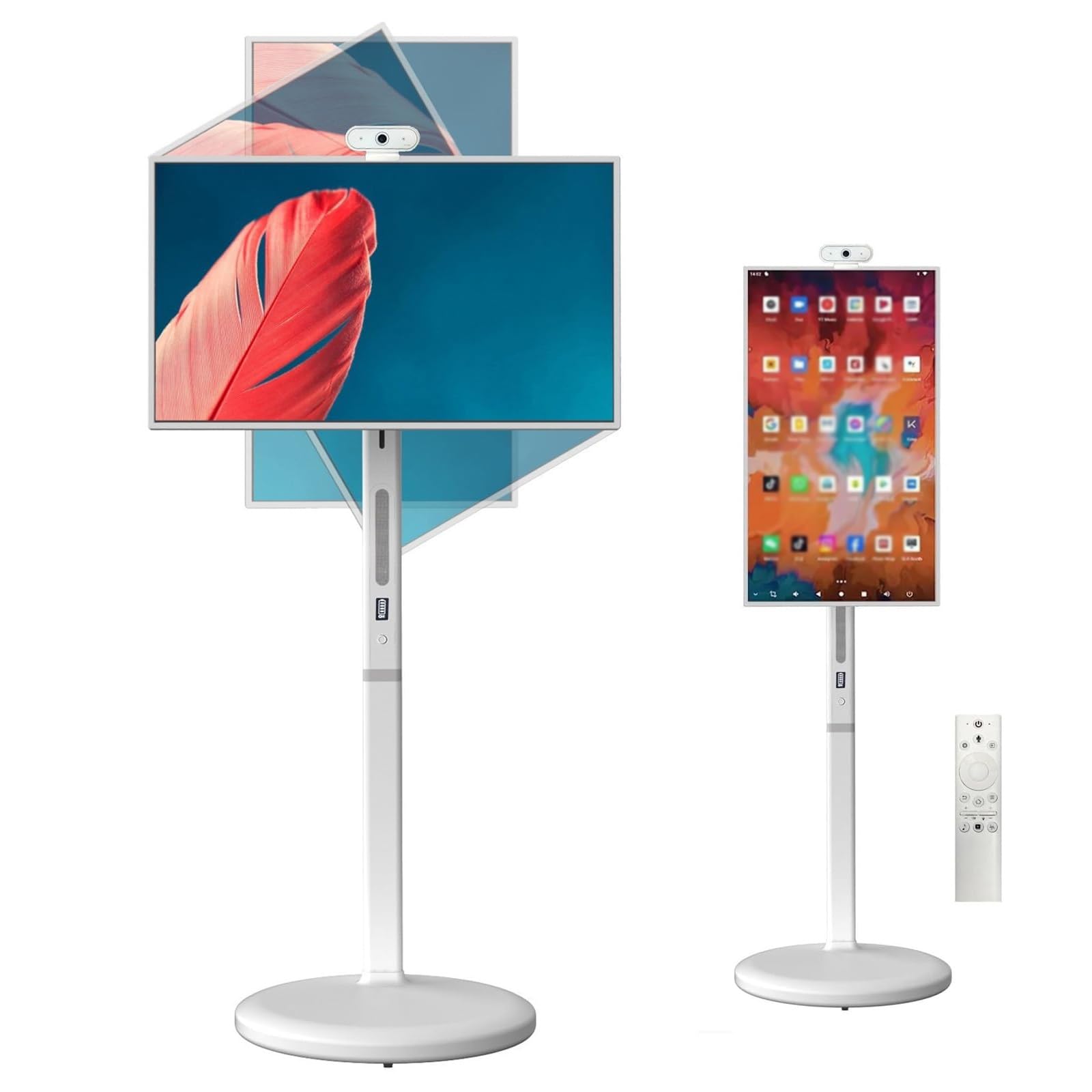 TV Inteligente PortáTil con Pantalla TáCtil 32", Control por Voz, Almacenamiento 8 GB + 128 GB, Soporte con Ruedas, TransmisióN InaláMbrica Y CáMara Integrada, para Hogar, Oficina