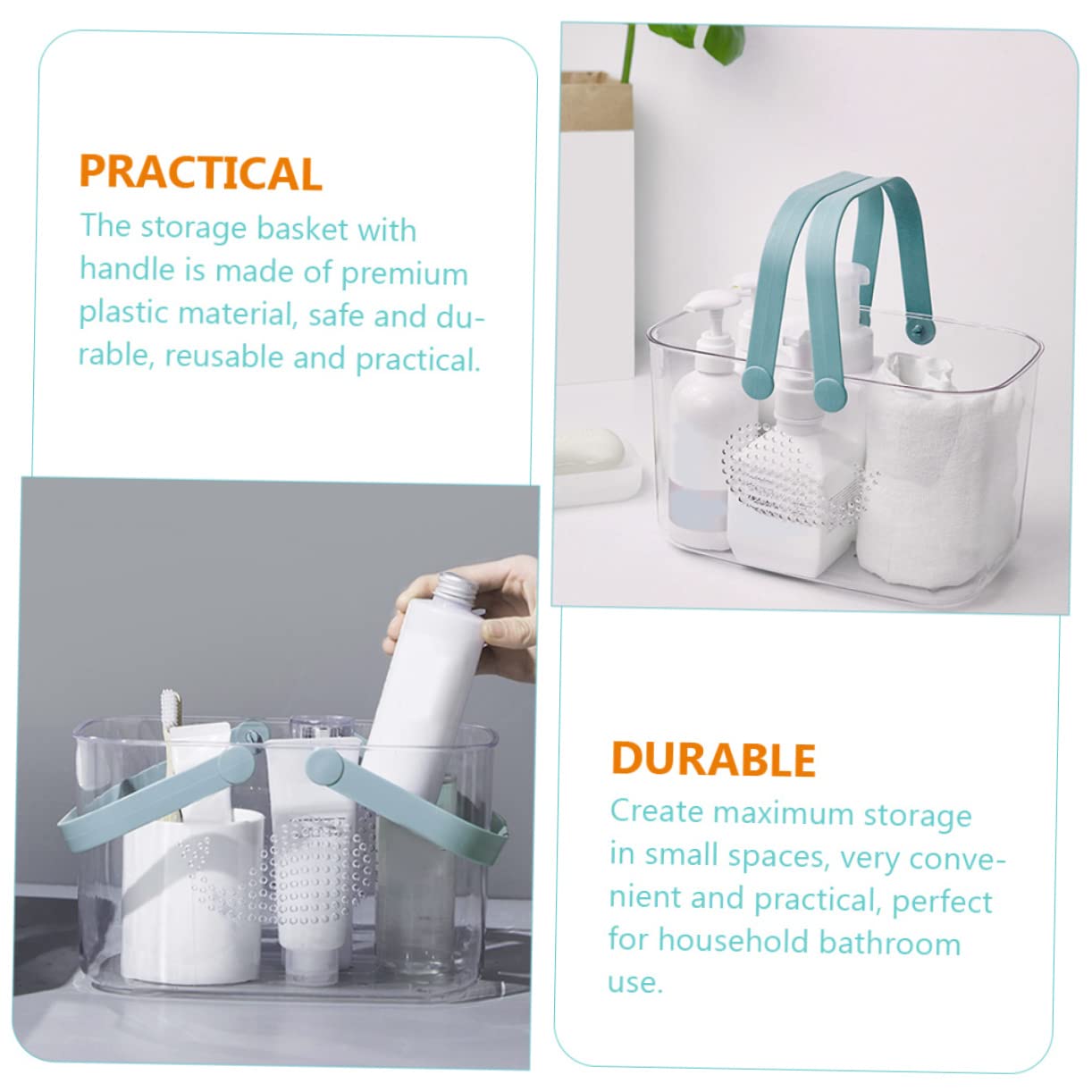 IMIKEYA Cesta de Ducha de Plástico con Asa Portátil para Baño y Dormitorio | Organizador Transparente, Base Estable en Superficie Plana, Reduce el Desorden, Uso para Gel y Vajilla