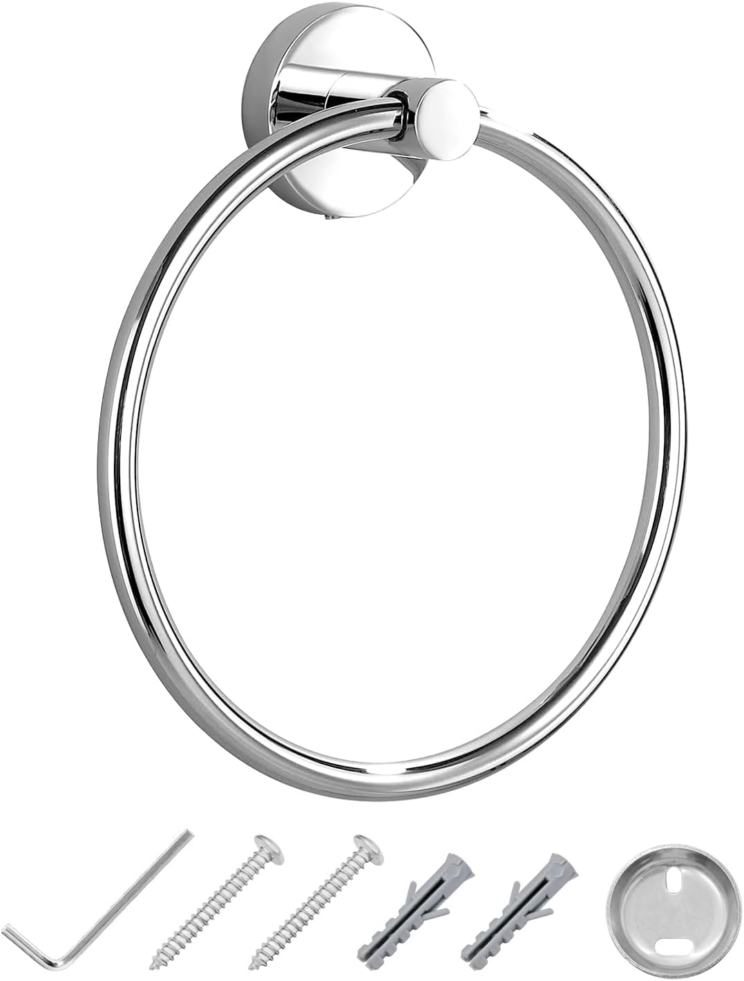 JASSFERRY Wall Mounted Circle Round Towel Ring Luxury Modern Design Bath Hand Towel Holder Hanger Polished Chrome