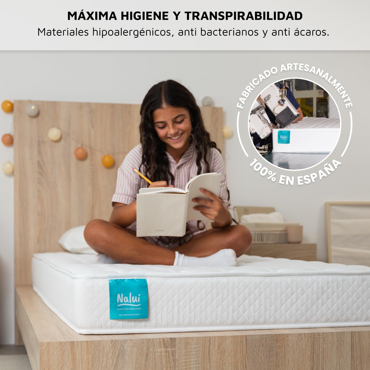NALUI - Colchón Viscoelástico 90x180 One 15 con Firmeza Media y Grosor 15cm. Capa Viscoelástica Cloudfeel, Tejido Transpirable 3D Air Path y Multicapa 8 Airsoftpro. Fabricado en España, Blanco