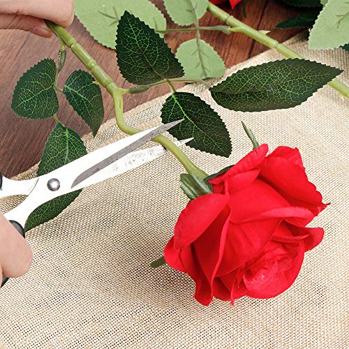 Mocoosy 12 Pcs Red Rose Artificial Silk Flowers, Fake Roses With Long Stems Realistic Faux Rose Flower Bouquets For Wedding Decorations Bridal Shower Centerpieces Arrangement Party Home Table Decor #TOP3