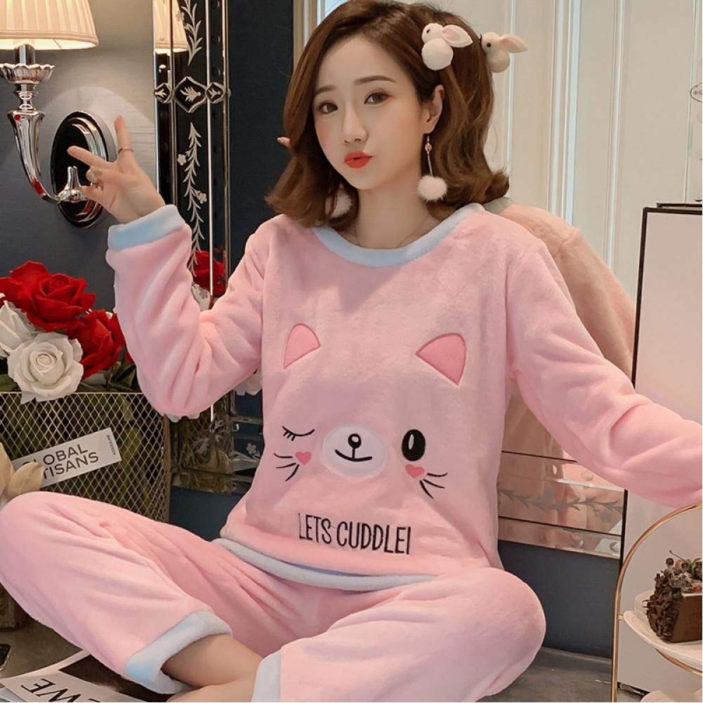 Pyjama Femme 2 Pièces En Velours Corail Épais - Haut Col Rond & Pantalon - Doux, Chaud, Taille L à 5XL