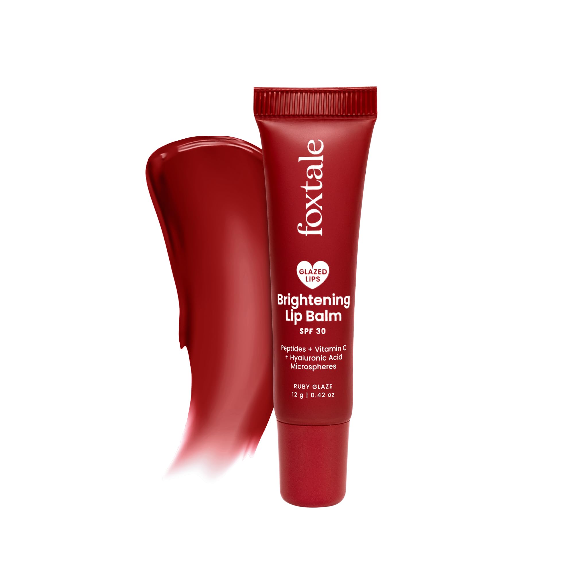 Foxtale SPF 30 Brightening Lip Balm for Dark Lips with Peptides & Vitamin C | Brightens Pigmented | Hydrates | SPF - Ruby Glaze 12gm