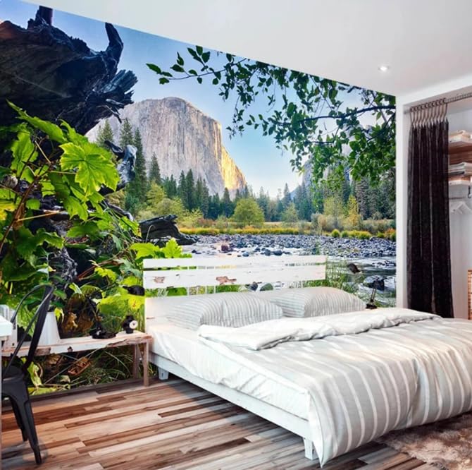 Fresque murale nature forêt et montagne pour créer un salon zen et lumineux