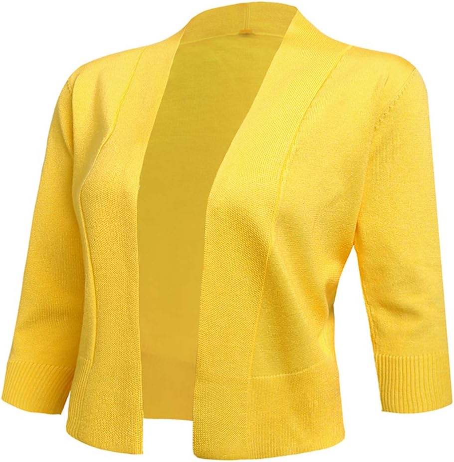 AAMILIFEWomen's 3/4 Sleeve Cropped Cardigans Sweaters Jackets Open Front Short Shrugs for Dresses