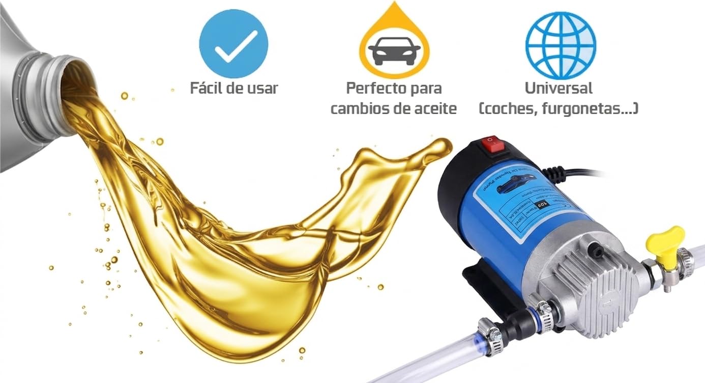 Bomba extractora de aceite DC 12V 100W Bomba de transferencia de combustible (no gasolina) y Aceite para Auto, Moto, Quad, furgon. Bomba de Aceite Diesel de Bajo Ruido para cambios de aceite