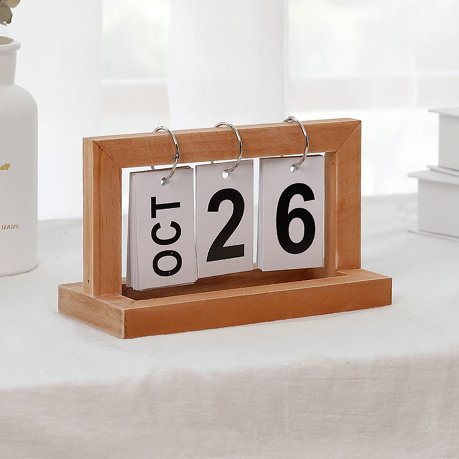 Jauhmui Perpetual Calendar Wooden Flip Calendar for Office Desk 20 x 9 x 12 cm (Yellow)