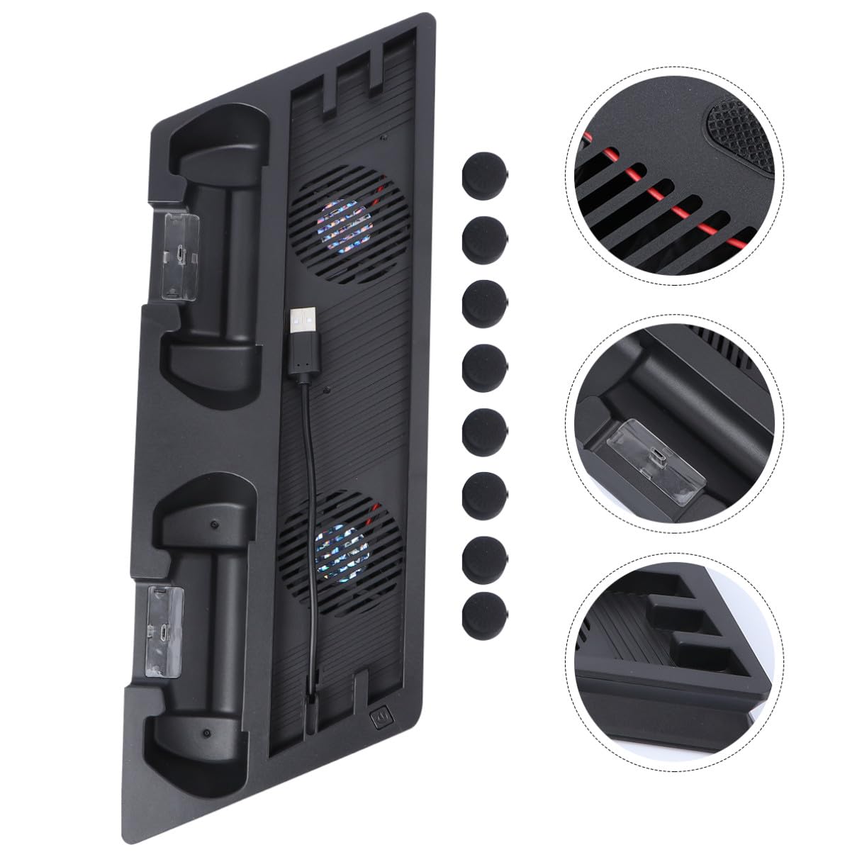 NUOBESTY Supporto Verticale di Raffreddamento per PRO, ABS Nero | Vacanze Estive, 2 Porte di Carica e 2 Porte Hub, 1 Porta USB e Ventilatori Integrati