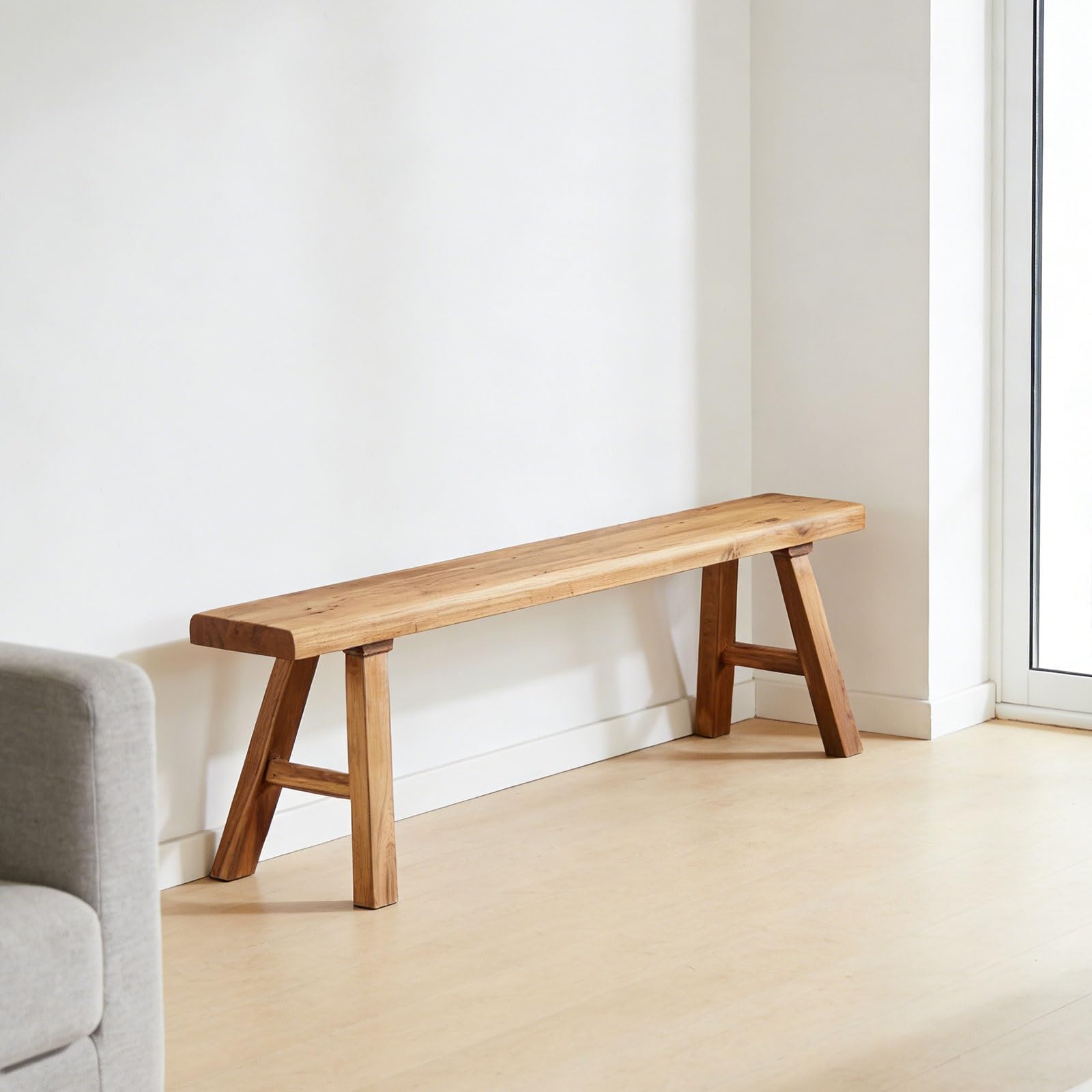 Farmhouse Solid Wooden Narrow Bench Vintage Noodle End Of Bed Bench Natural Rustic Kitchen Dining Table Skinny Entryway Shoe Benches 47.2/62.9/70.8/