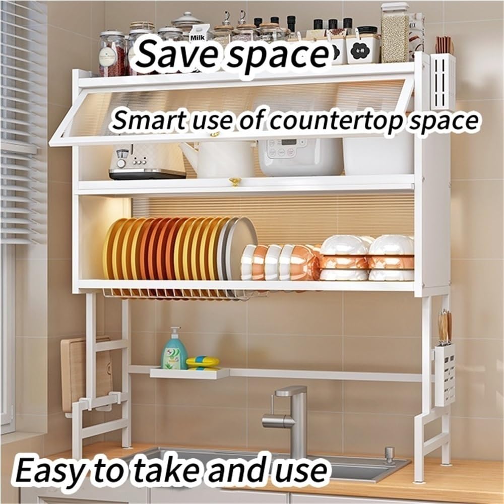 Escurridor de Platos para Colocar sobre el Fregadero, escurridor de Cocina Que Ahorra Espacio con Tapa, Organizador de escurridor para Fregadero para cocinas pequeñas, autocaravanas (Negro,