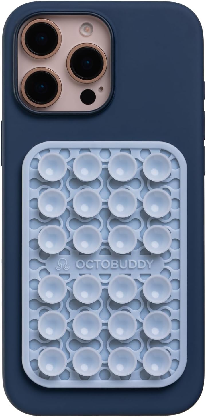 OCTOBUDDY Textures Tentacle - Silicone Suction Phone Case Adhesive Mount - Hands-Free Grip with 24 Suction Cups for Videos & Selfies - 2.6" x 3.9", Baby Blue Jay