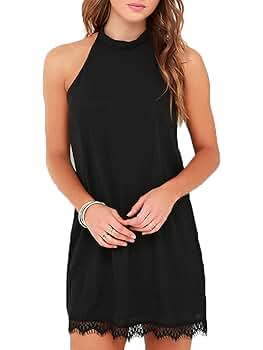 Fantaist Women's Open Back Formal Mini Lace Halter Dresses