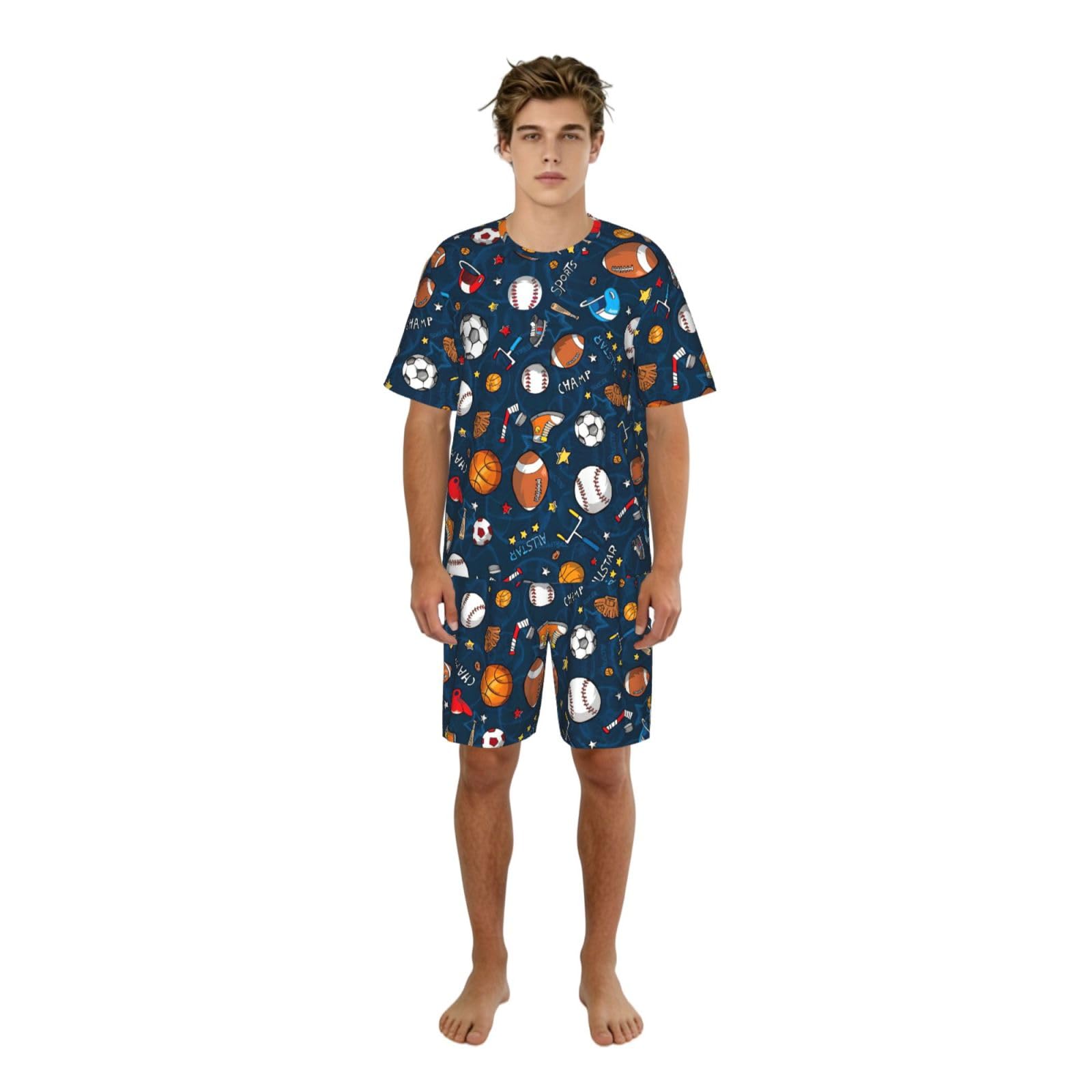 Conjunto de pijama deportivo con estampado de juego de béisbol para hombre, pantalones cortos de pijama cómodos para hombre, perfecto para las noches de verano