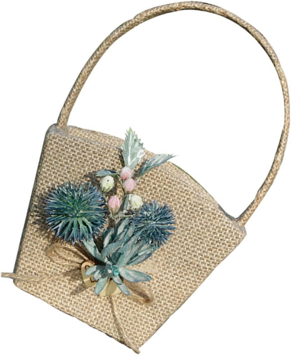Wedding Bride Basket Handheld Burlap Flower Girl Basket with Pearl Handle for Ceremony and Party Supplies Green