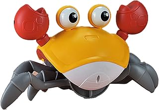 Tiiyee Crawling Crab Baby Toy,Crawl Toy with Lights Music Automatic Obstacle Avoidance Electric Rechargeable Toys Interactive and Dancing Built in Battery Function Of the Electronic(Orange)