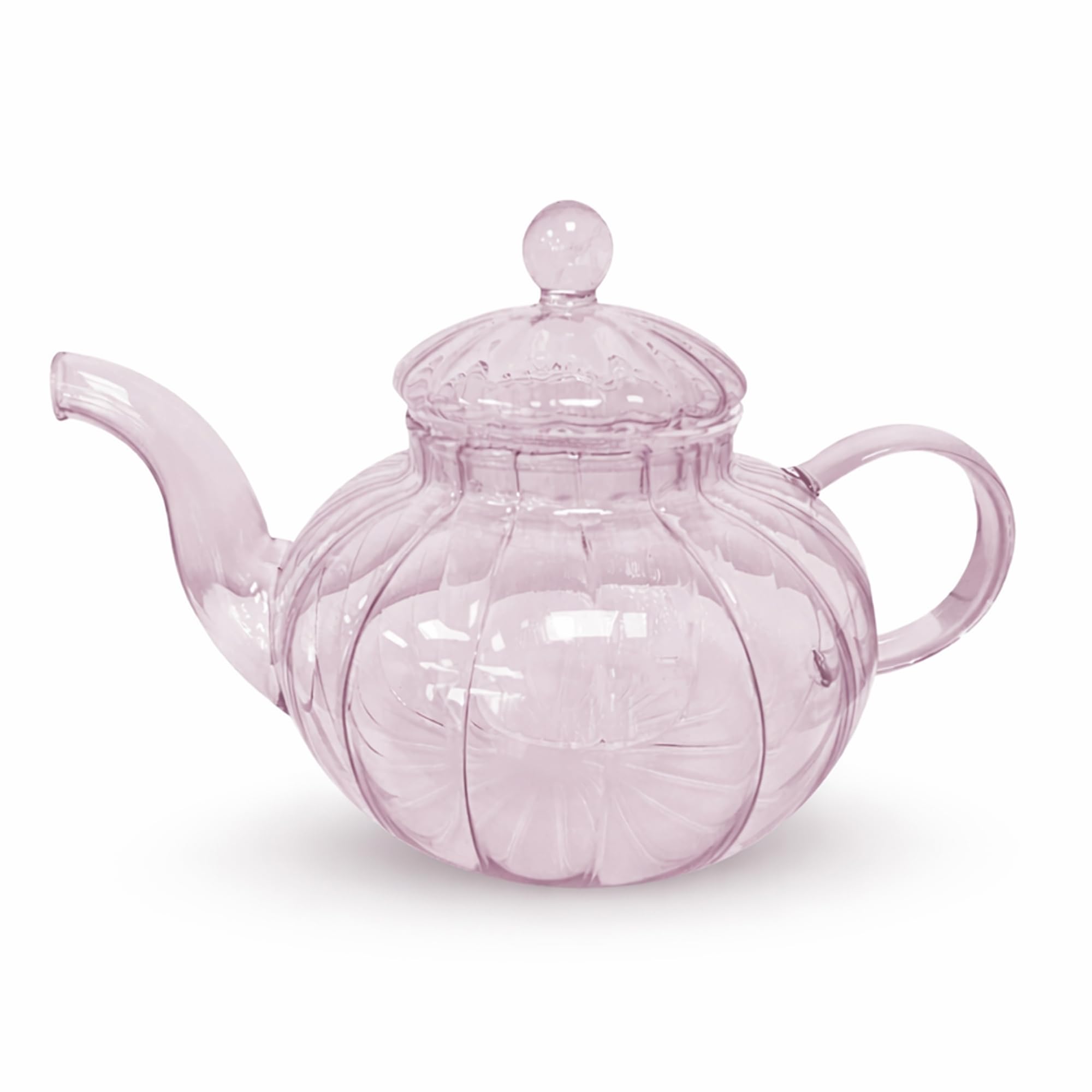 Charbrew Ribbed Borosilicate Glass Teapot 1000ml - Pink, Makes 4 Cups, for Loose Leaf, Teabags & Blooming Tea, Dishwasher & Microwave Safe, Stove Top Friendly (-20°C to 150°C)