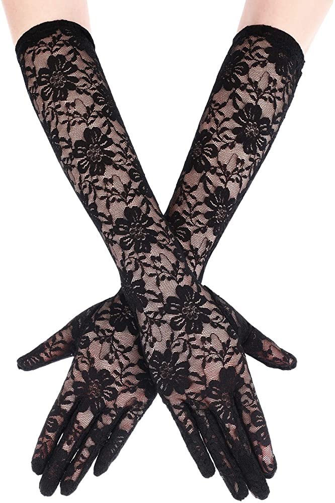 Schmoopy Women Lace Gloves for for Wedding, Tea Party, Cosplay, Costume Black