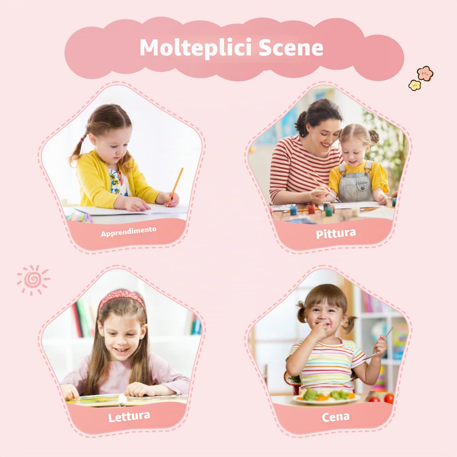 Set di 2 Sedie per Bambini Con Gambe in Legno, Sedia Piccola in PP+PU Con Schienale per Cameretta, Sedia da Scrivania Ideale da 1 a 6 Anni, Rosa