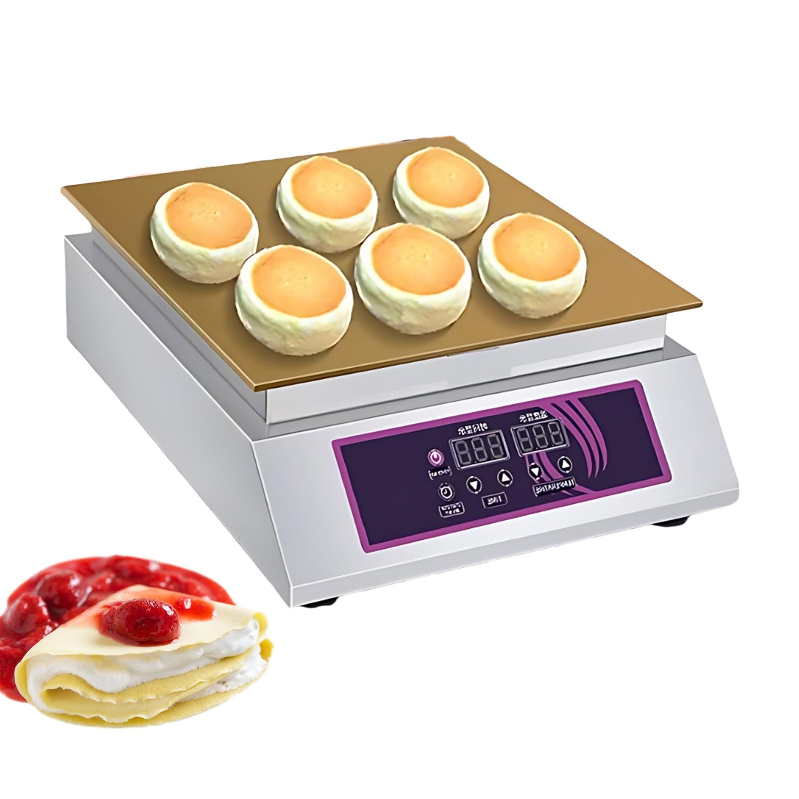 Commercial Crepe Maker, Maquina Para Pancakes Electrica Souffle, Plancha De Laton, Regulacion De Temperatura Para Food Truck Restaurante Cafeteria Pasteleria(Single-Head)