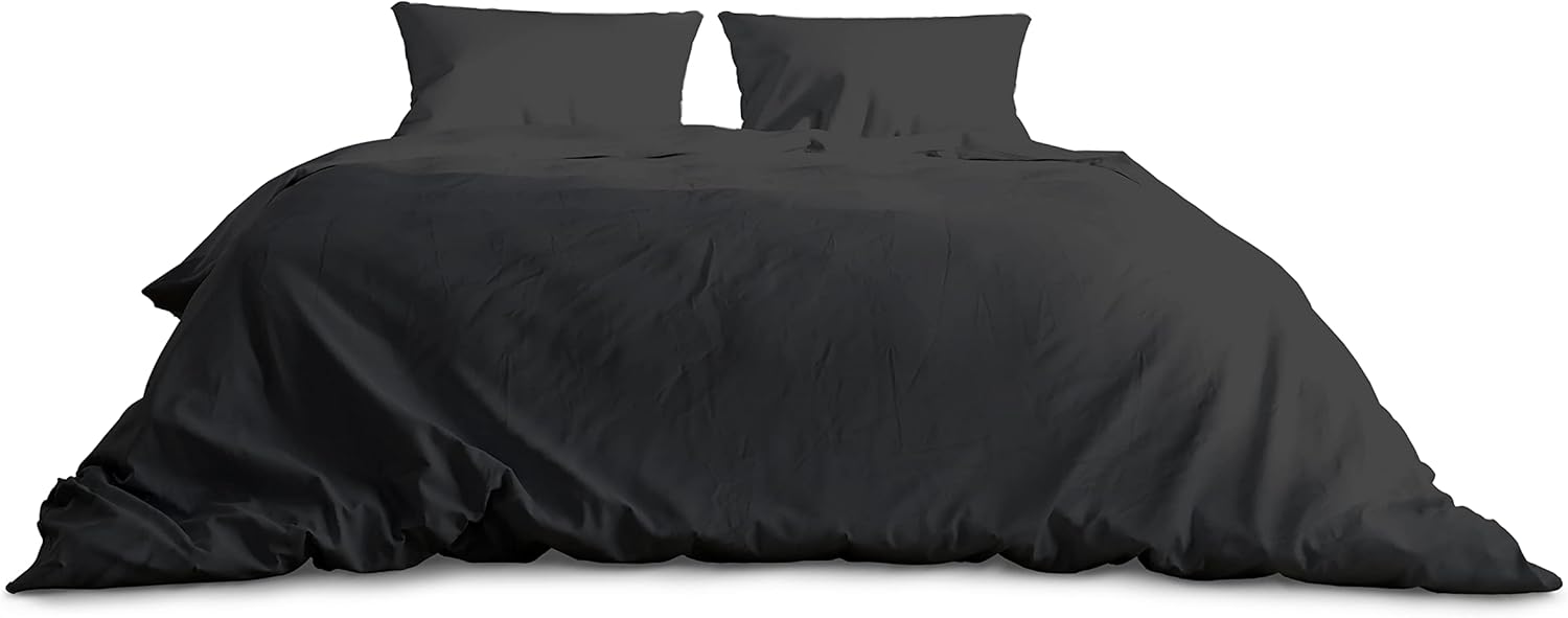 Rohi Easy Care plain Double Duvet Cover set Soft & Breathable Black