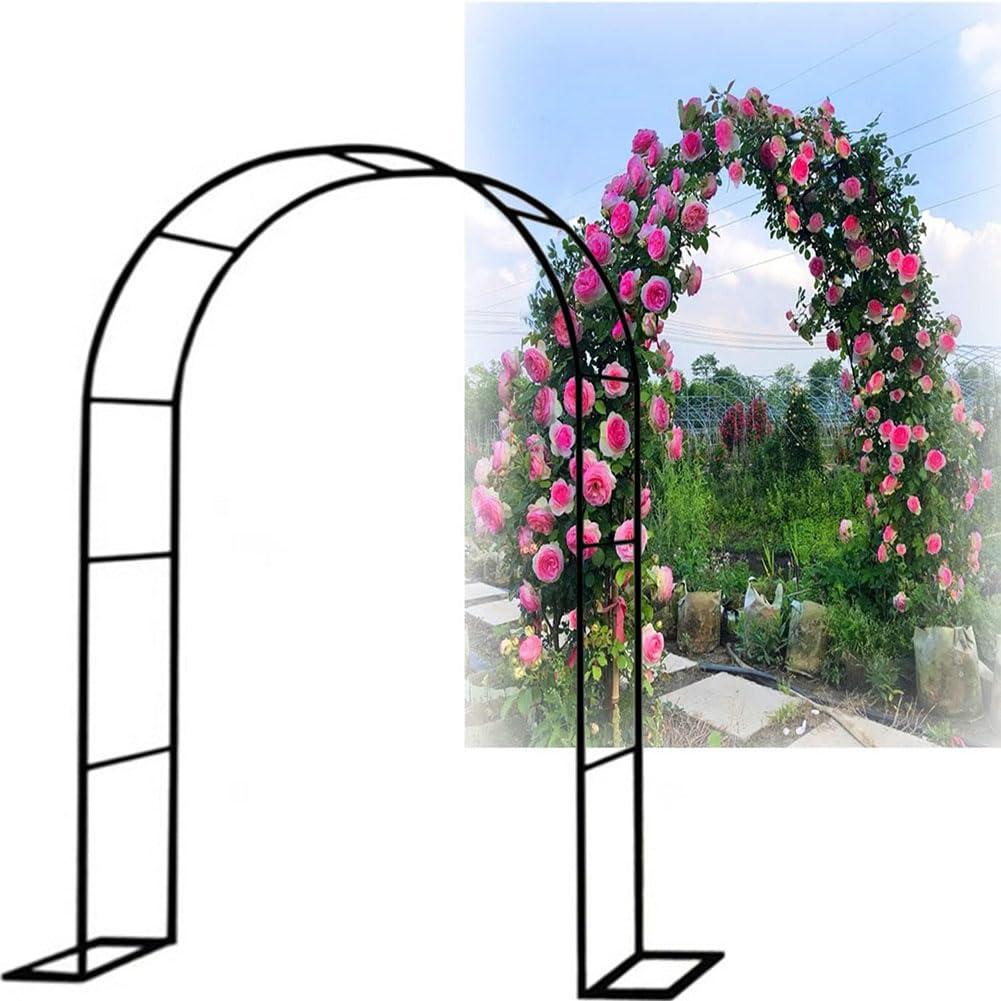 Metalowy łuk ogrodowy z łukiem róży, wytrzymały stojak na kwiaty, na wesele, ceremonię, dekoracja pnącza, krata z czarną podstawą, 1,2 m x 2,2 m