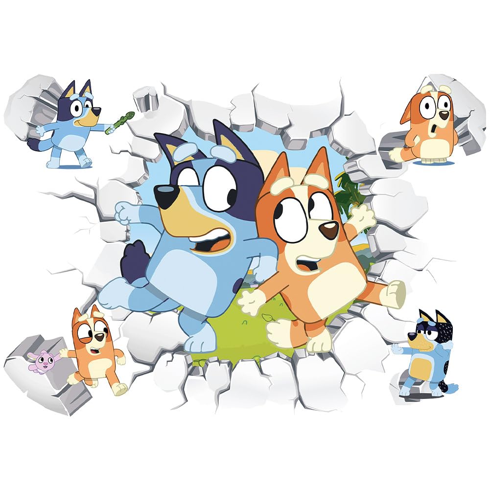 DBDTEUAG 3D Cartoon Wall Stickers, Bluedog Wall Decal, Self-Adhesive Wall Sticker for Bedroom Living Room Art Home Decor, Cartoon Kids Wall Decals, 50 * 35.5cm