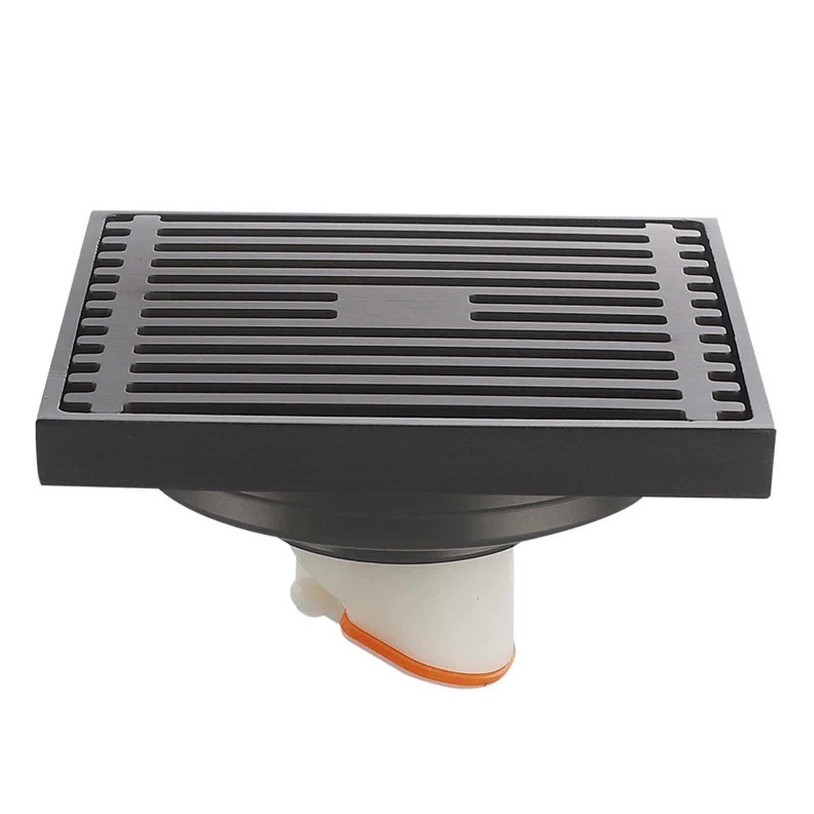 Bonde Douche Acier Inoxydable Siphon Douche Gris Pistolet Bonde de Douche Carré Bonde Douche Extra Plate 100 * 100mm Anti-Odeur Siphon de Sol Convient pour La Maison, L'extérieur DT La Villa