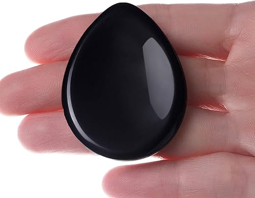 Miniatura 1 de DUQGUHO Piedra de preocupación de 17 pulgadas cristales curativos de obsidiana negra natural piedras para el pulgar piedras de preocupación para la