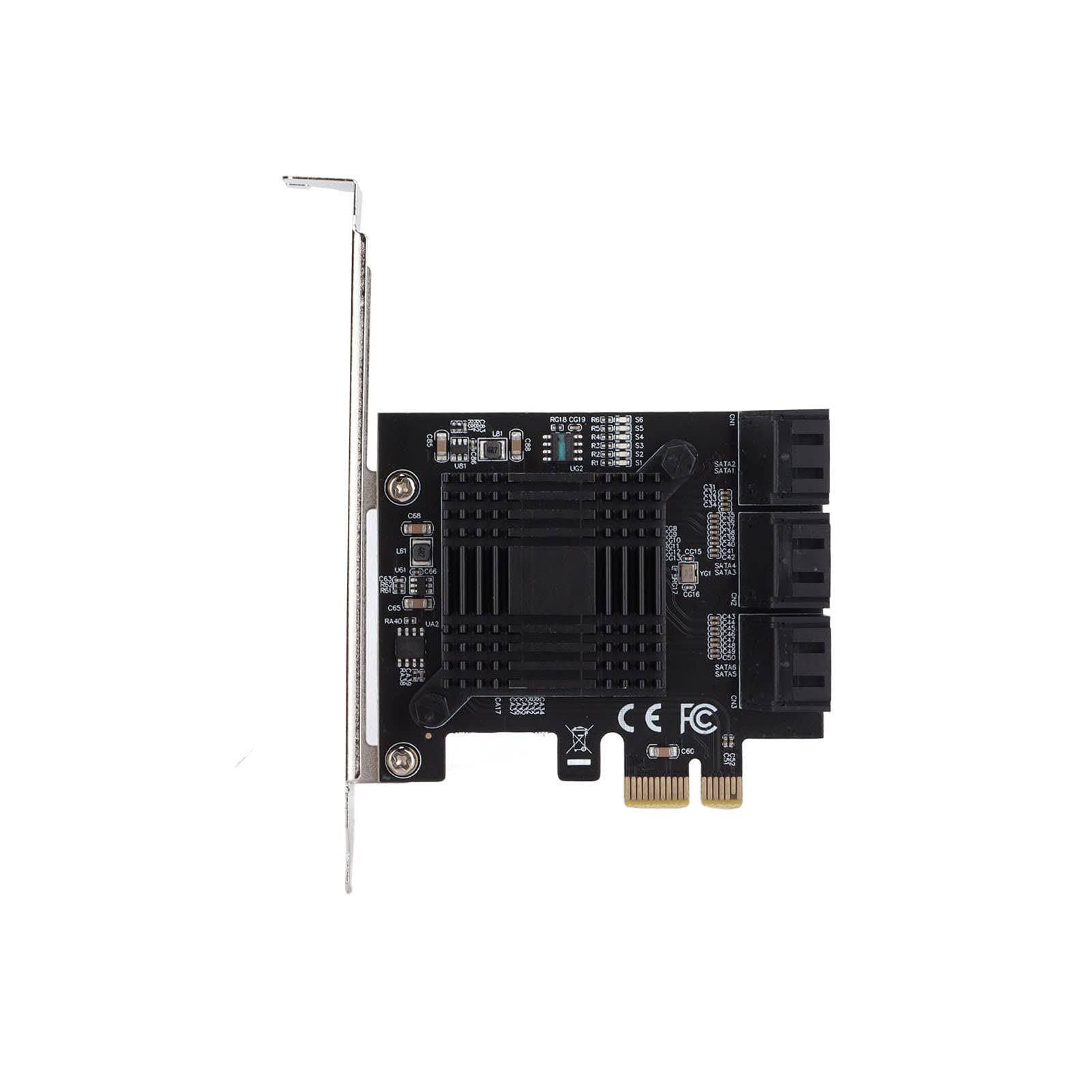 Karta SATA PCI E, 6-portowy Układ ASM 7-pinowe Złącza Przyłączeniowe Karty Rozszerzeń Kompatybilne z SATA I/II dla 7 32/64-bit, dla XP/Vista, dla 8/10, dla Linux