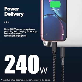 USB 4 Cable 6ft for Thunderbolt 4, 40Gbps, 8K@60Hz /4K@120Hz, 240W, Black