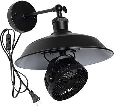 Hook-type Mini Fan E26 Base Wall Mount No Wiring Required 5.9ft plug In Outlet Cord Adjustable Angle Vintage Design For Plant Growing Indoor Air Circulation Ventilation