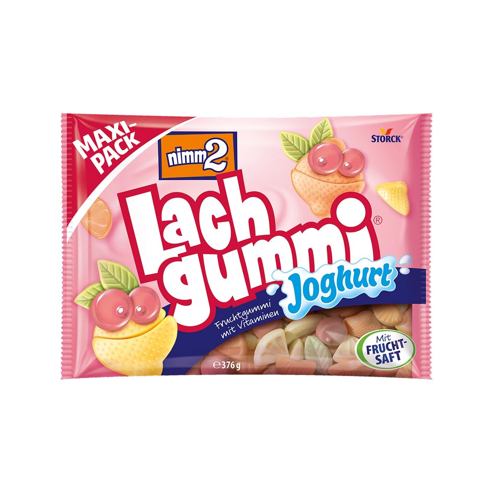 nimm2 Lachgummi Joghurt – 1 x 376 g Maxi Pack – Fruchtgummis mit Fruchtsaft, Vitaminen und Joghurt – Süßigkeit in sechs Geschmackrichtungen