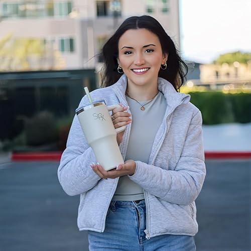 Miniatura 2 de SIPX Vaso aislado de 30 onzas con asa y pajita, acero inoxidable aislado al vacío, a prueba de fugas, apto para portavasos - Perfecto para café