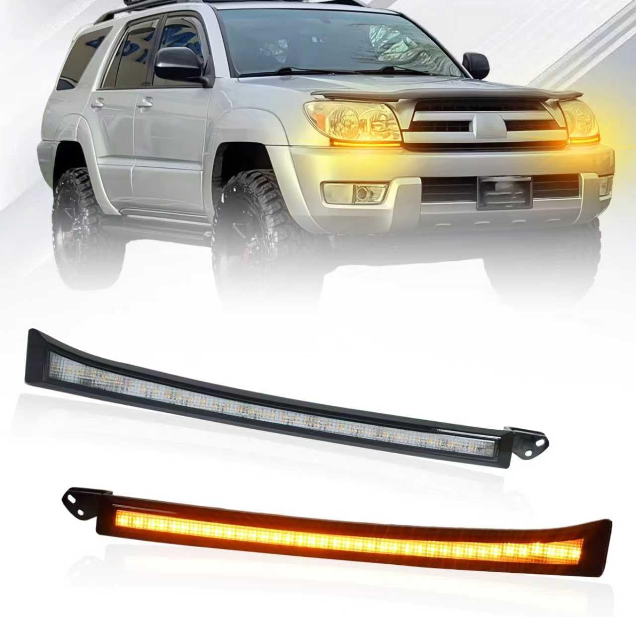 Switchback White/Amber LED Front Fog Side Marker Headlight Daytime Running Lamp Amber Sequential Turn Signal Light Compatible with Toyota 4Runner 2006-2009 Replacement Bumper Grill (06-09)