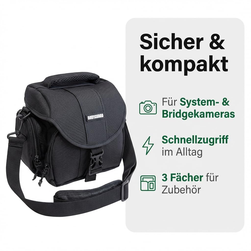 Bodyguard Borsa Fotografica per Bridge, Mirrorless e Piccole DSLR fotocamere, adatta a Panasonic FZ82, FZ1000, Sony HX400V, Nikon B500, B600, B700, Canon EOS M50, M100, Sony Alpha 6000, XL