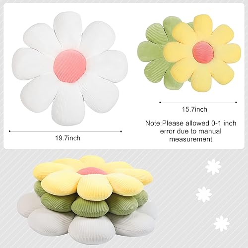 Miniatura 3 de Getmo Resin 3 cojines de suelo con forma de flor, cojín de asiento de margarita, bonita decoración de habitación, almohadas de piso de felpa para