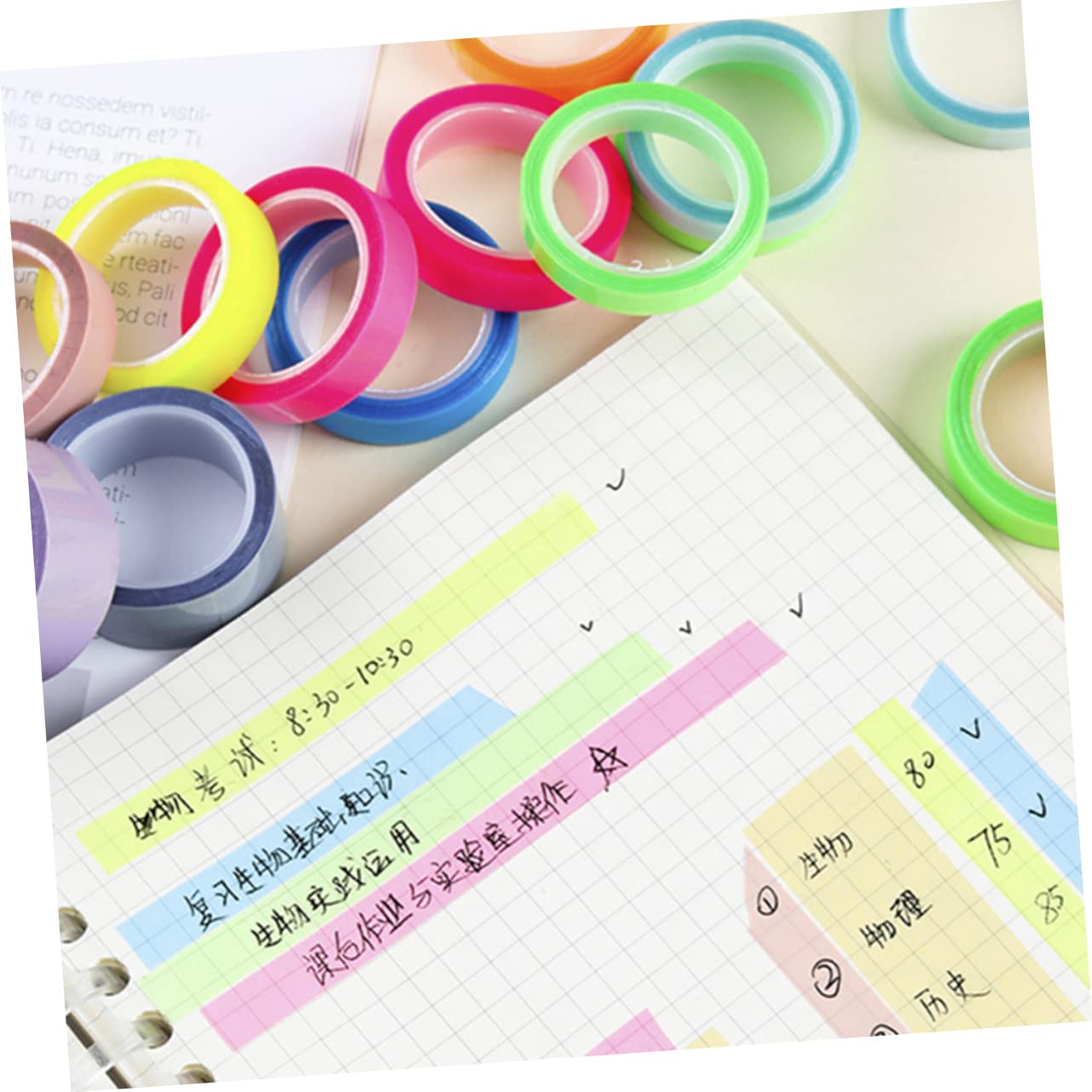 4 Sets Kostengünstiges Neon-klebeband Fluoreszierende Highlight-lesebänder Buchanhänger Für Jungen Und Mädchen Sichere Verwendung 20 Rollen * 4