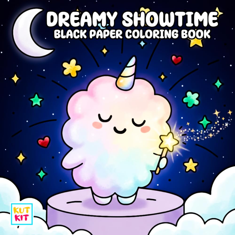 Dreamy Showtime Black Paper Coloring Book: Cute Performances, Stage Scenes, High Contrast Pages