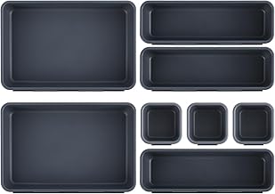 Drawer Organiser, Office Organiser System, Storage Box, 8-Piece Drawer Organiser, Kitchen, 3 Sizes, Adjustable, Non-Slip Organiser Box for Desk, Bathroom, Office, Utensils