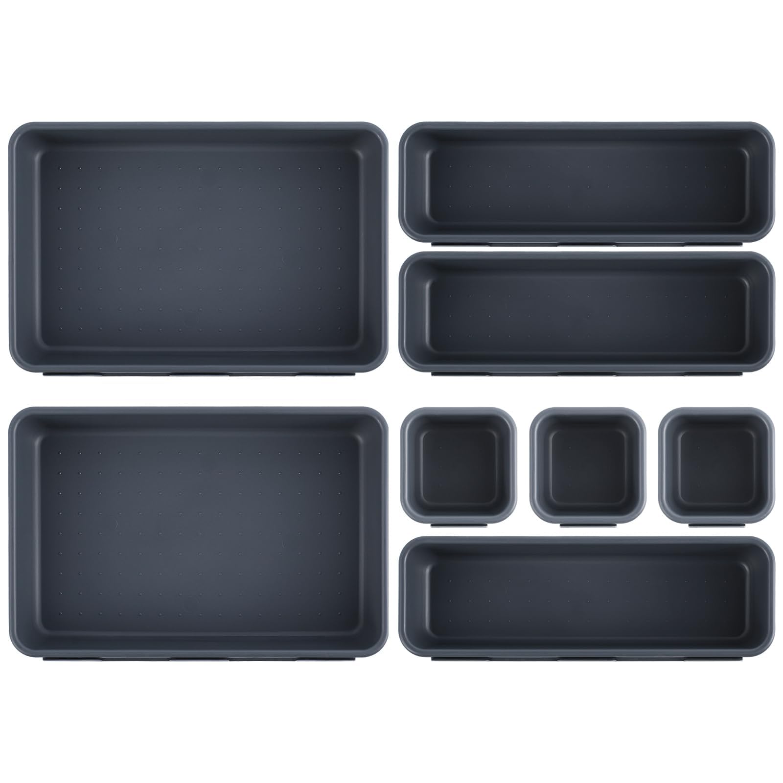 JJoexyfit 8 stuks bureau-lade-organizer, in elkaar grijpende lade- scheidingswanden met 3 maten, veelzijdige opbergdozen, lade-organizer voor keuken, kantoor, make-up, badkamer (zwart