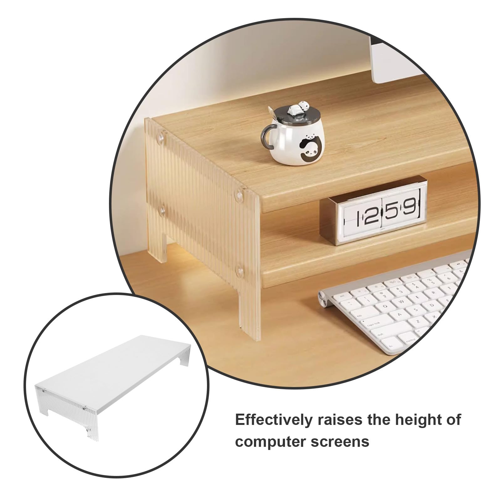 Supporto per Laptop e Monitor da Scrivania in Acrilico e Legno, Resistente alla Deformazione, Salvaspazio per Ufficio e Casa