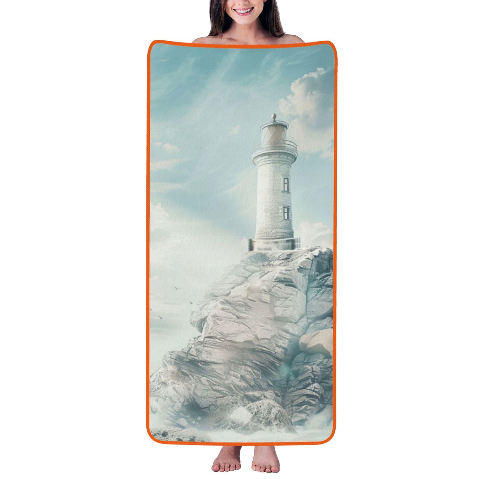 JBJGKHLP Lighthouse Backdrop Print Women Men Couples Coral Velvet Bath Towel Ultra-Soft For Home Bathroom Travel