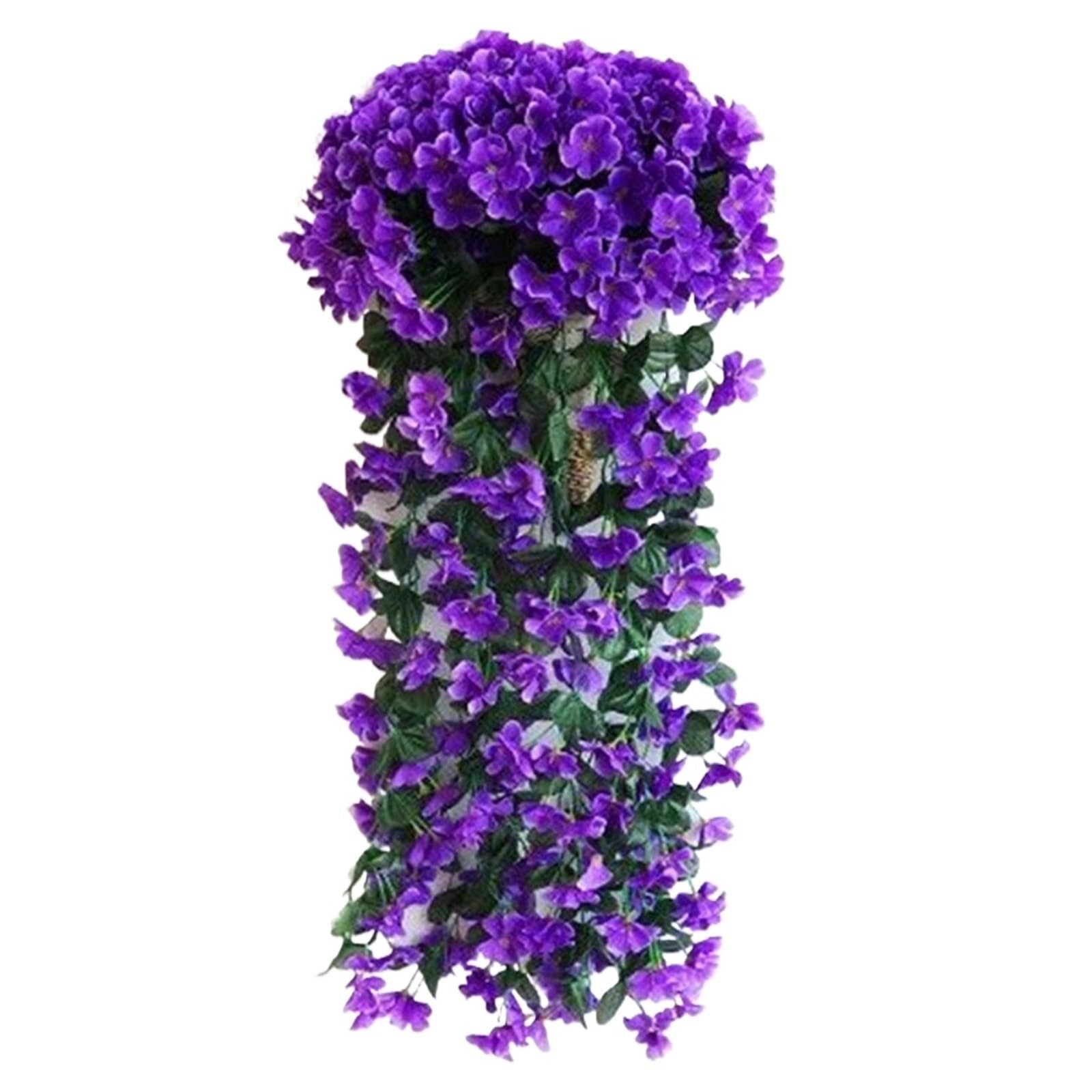 Dcrxz Artificial Flowers 2pcs Artificial Violet Silk Flowers Non-fading Rattan Hanging Vine Fake Plants for Wall Door Garden Wedding Party Decor(Purple)