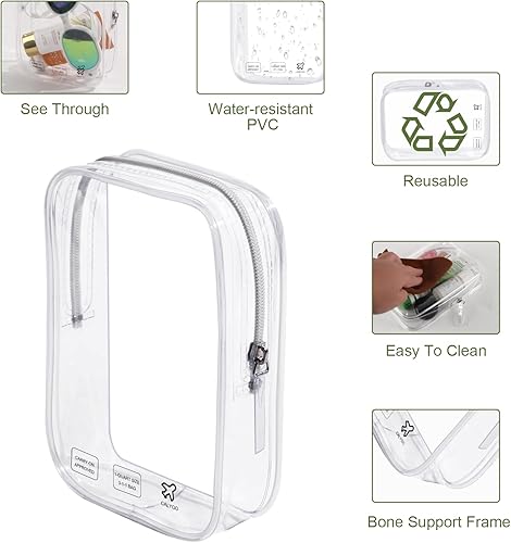 Miniatura 4 de Paquete de 2 bolsas de viaje de tamaño de cuarto de galón, bolsa de aseo aprobada por la Tsa, organizador de maquillaje transparente, bolsa con