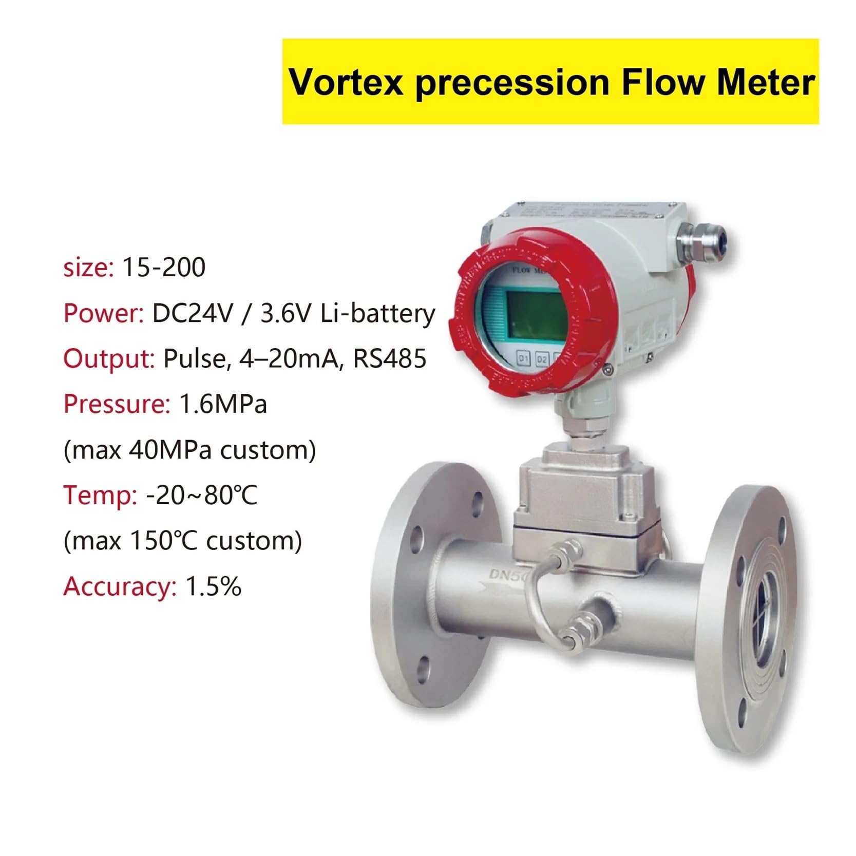Medidor de flujo de gas de alta precisión con pantalla LCD, caudalímetro de turbina electromagnética de acero inoxidable DN80 DN100 Garantizar la estabilidad(DN80)