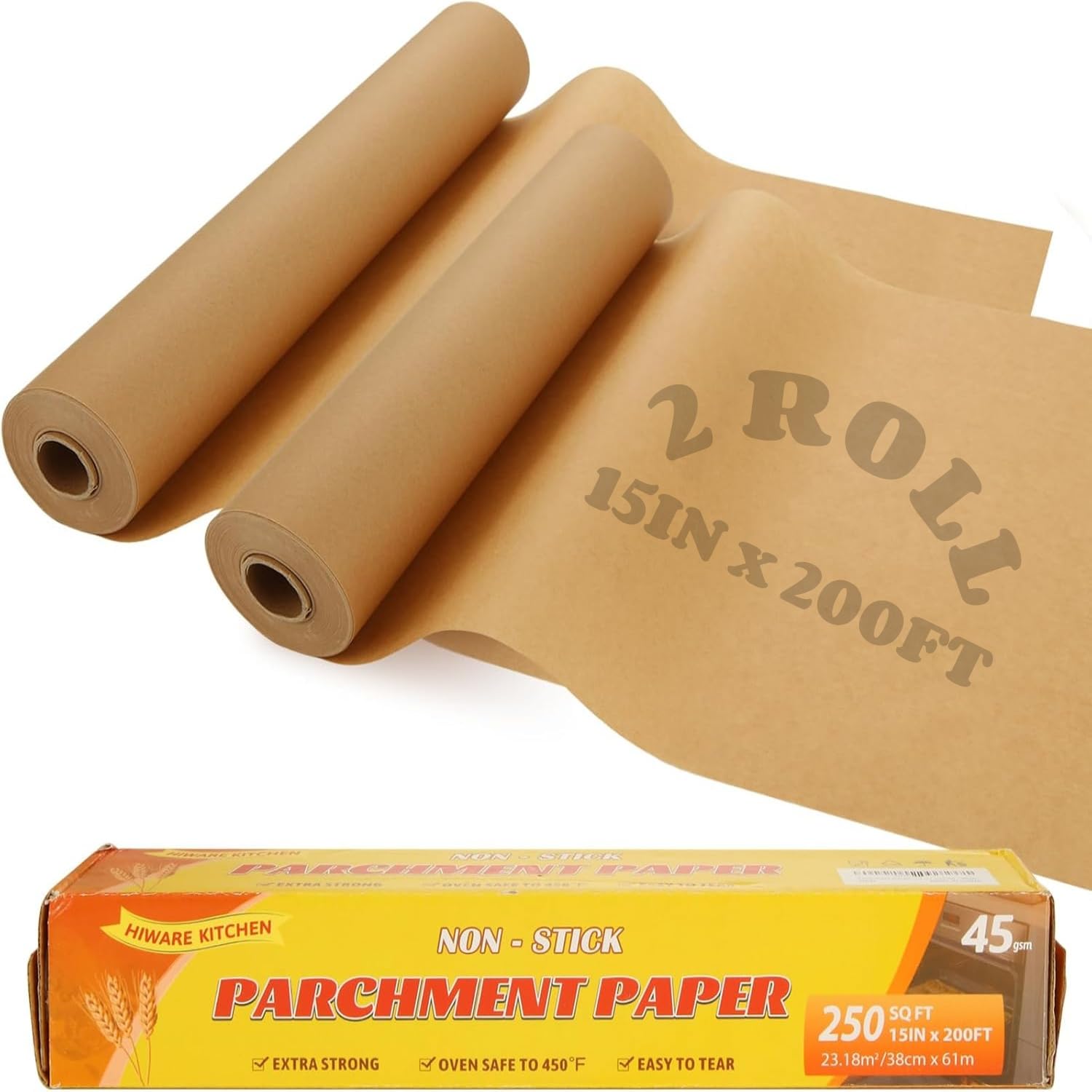 RHBLME 2 rotoli di carta pergamena, 38,1 cm x 60,1 m, carta pergamena per cottura, 250 mq, carta da forno antiaderente per cottura, griglia, cottura a vapore, cottura, friggitrice ad aria
