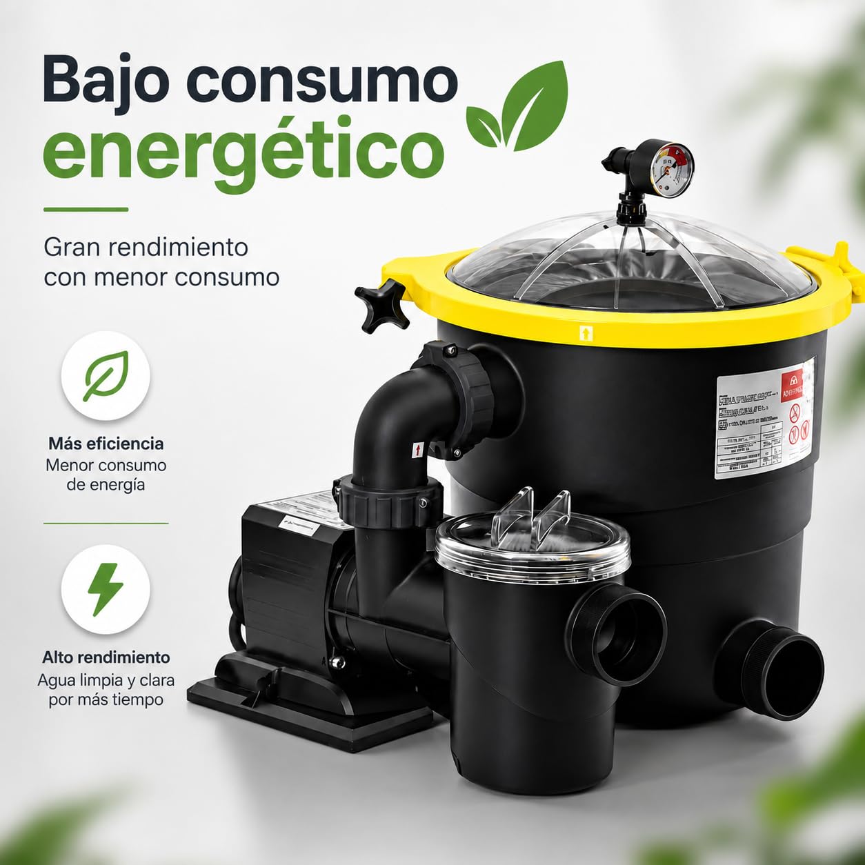 Depuradora de piscina TOPFILTER 4.800 l/h, ULTRASILENCIOSO bomba de solo 80W con prefiltro y conexión Intex ® / Bestway ® 32 y 38 mm