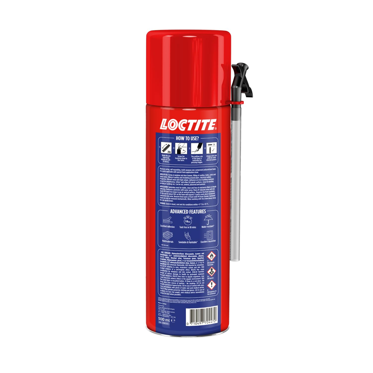 Loctite Expanding foam for Gaps & Cracks, seals upto 1 inch gaps, keeps pest & dust away, DIY easy application, high yield, Ideal for doors, PVC pipes, AC ducts, 500ml