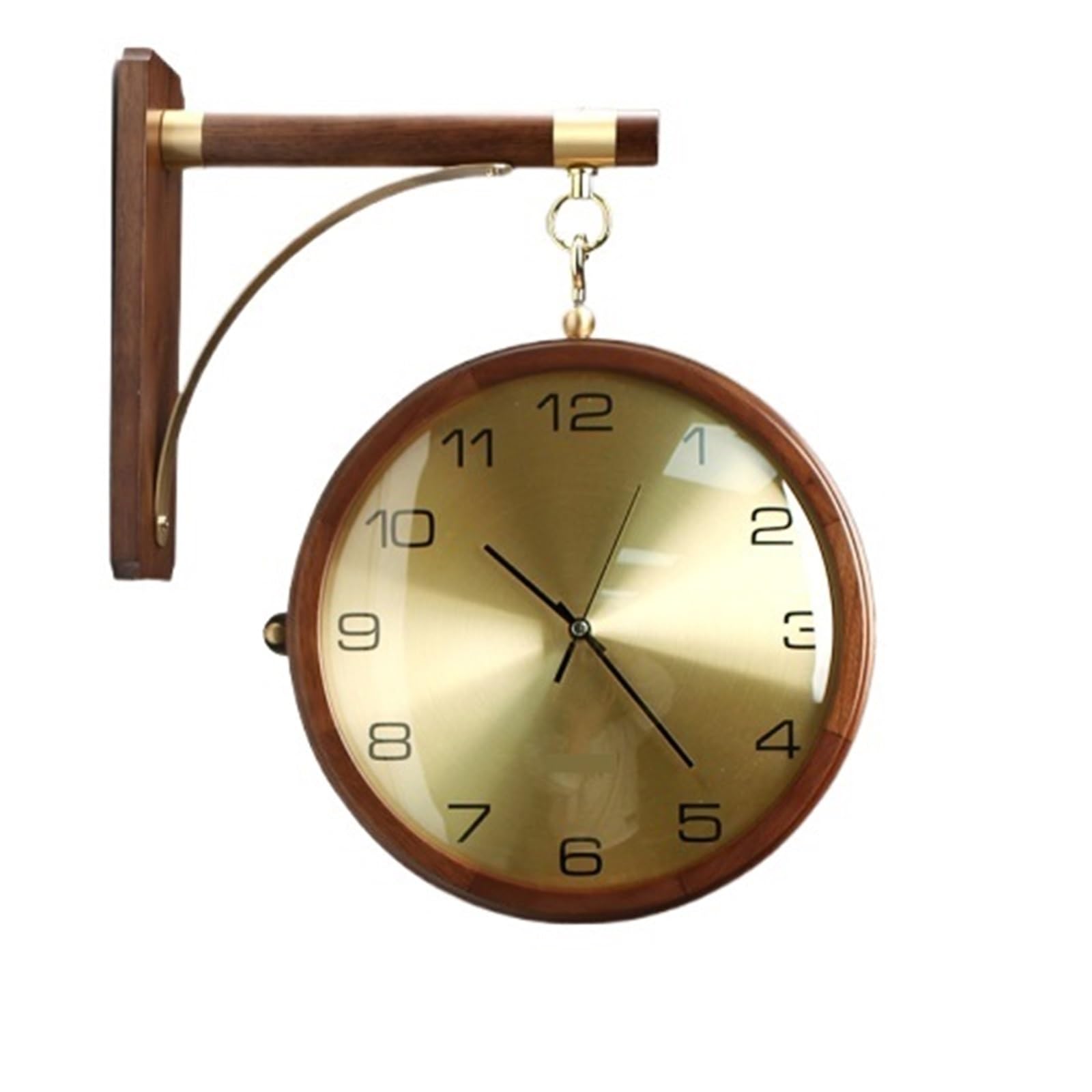 Reloj De Pared Lateral Doble Lujo, Madera Maciza Giratorio Silencioso Metal, Relojes Grandes Modernos, Decoración del Hogar, La Sala Estar Preciso Y Silencioso(360 Walnut Copper)